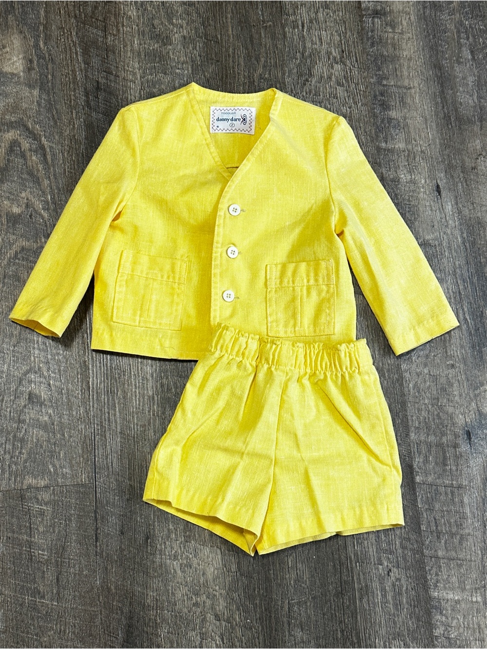 Vintage Danny Dare Toddler Suit Blazer Shorts Yellow Cotton Poly Blend Size 2